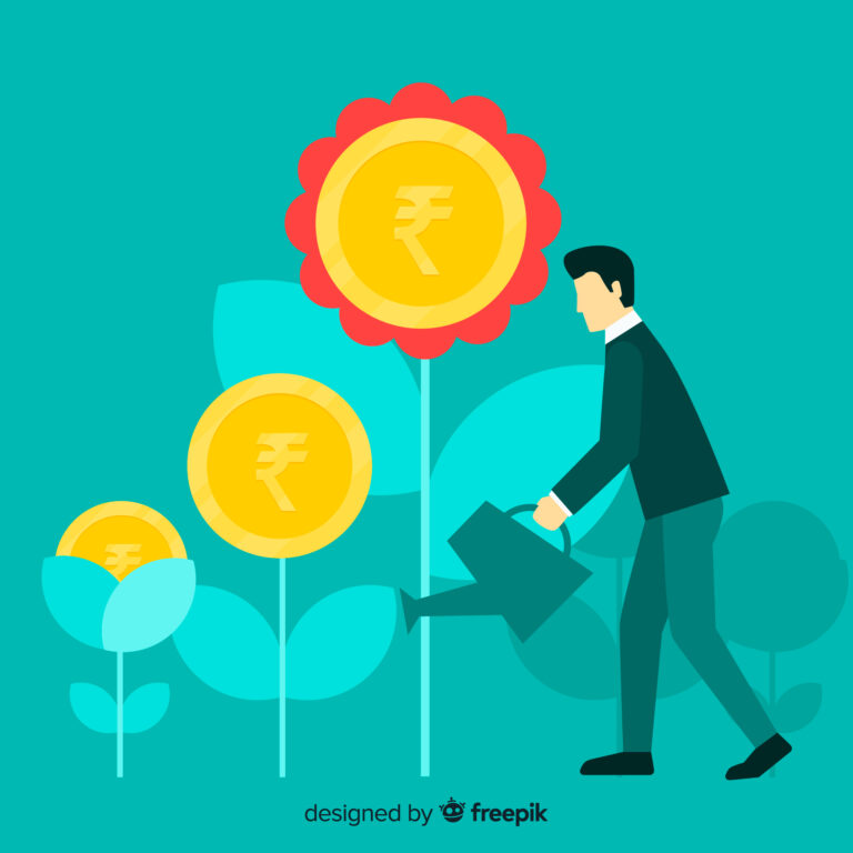 Businessman watering money plants symbolizing financial growth and wealth management