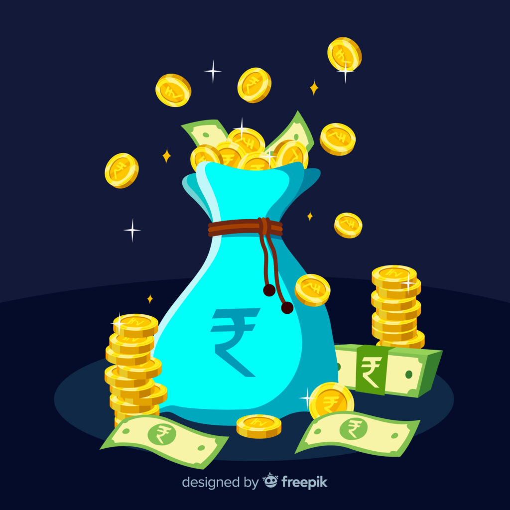 Indian rupee money bag symbolizing savings, investment, and financial growth